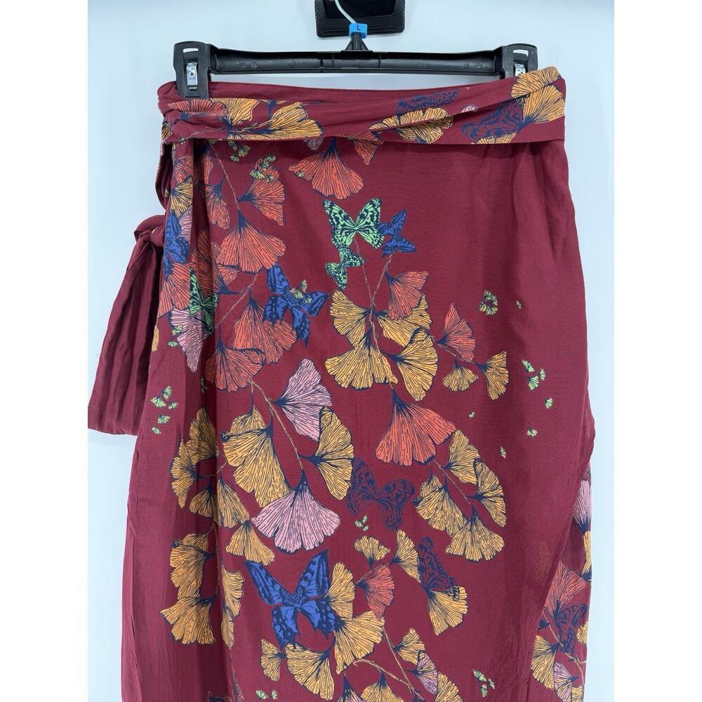 Free People Bri Bri Butterfly Floral Maxi Skirt Side Slit in Red Combo | Size 4 - Picture 3 of 10
